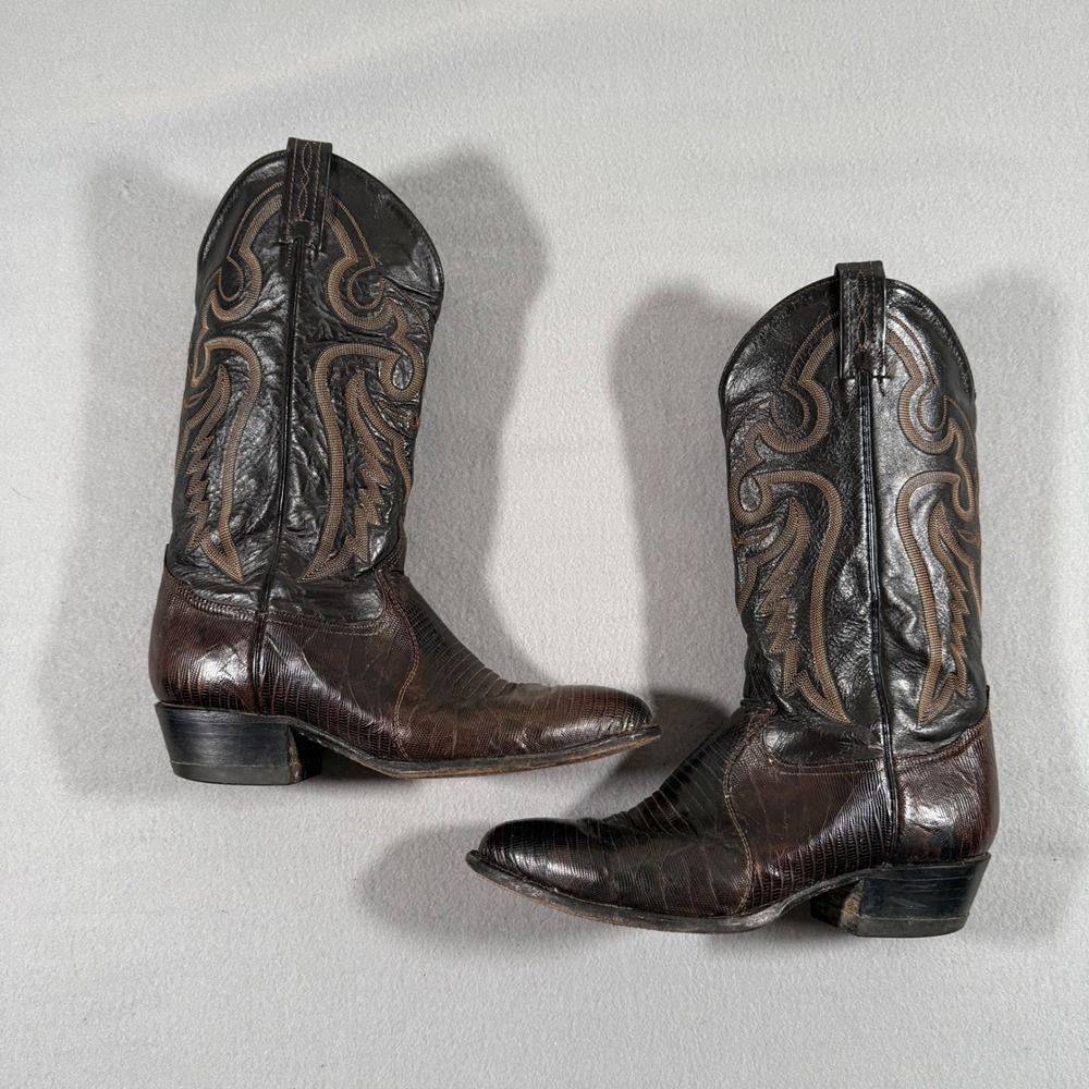 Tony Lama Mens Brown Lizard Skin Western Cowboy Boots 8536 Size 9D